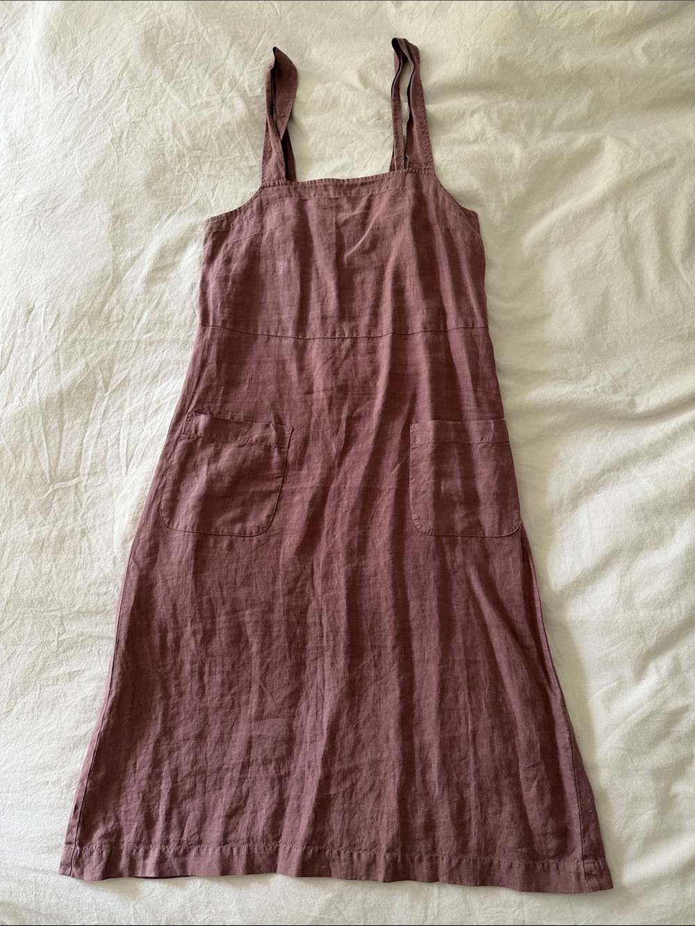 Bensimon Mauve Linen Pinafore Dress with Pockets